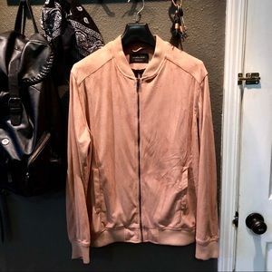 Zara Millennial Pink Faux Suede Bomber Jacket